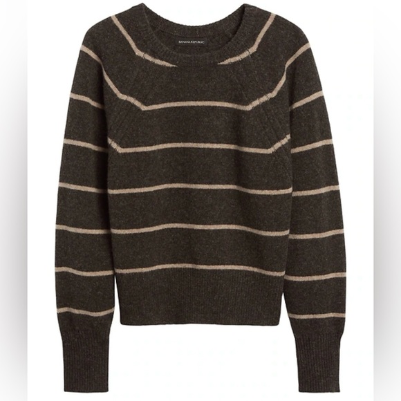 Banana Republic Merino Wool Blend Sweater Dolman Sleeve M Chocolate Stripe Yak - Picture 1 of 10